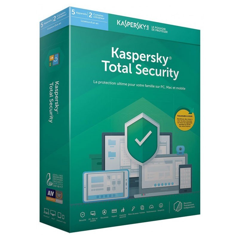 Total Security KASPERSKY 2020 5Postes & 2 Comptes Utilisateus / 1an (KL19498BEFS-20MAG)
