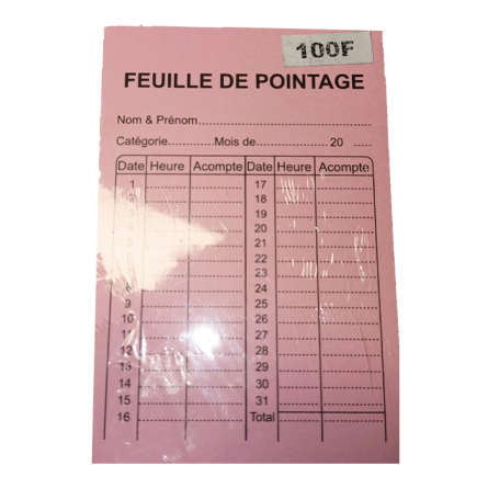 FICHE DE POINTAGE MANUEL 100F RIBAT CB560