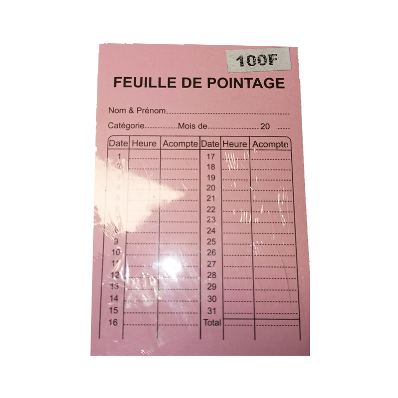 FICHE DE POINTAGE MANUEL 100F RIBAT CB560