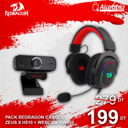 PACK REDRAGON CASQUE ZEUS X H510 NOIR + WEBCAM GW600