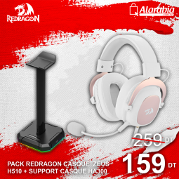 PACK REDRAGON CASQUE ZEUS H510 BLANC + SUPPORT CASQUE HA300