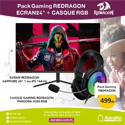 PACK GAMING REDRAGON ECRAN SAPPHIRE 24" + CASQUE GAMING PANDORA H350 RGB