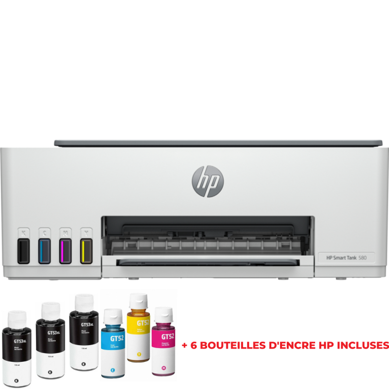 IMPRIMANTE HP 580 SMART TANK COULEUR 3EN1 / WIFI + 6 BOUTEILLES D'ENCRE HP