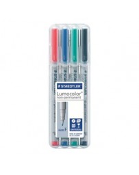 Stylo feutre Staedtler effaçable Lumocolor écriture fine - Pochette de 4 couleurs classiques