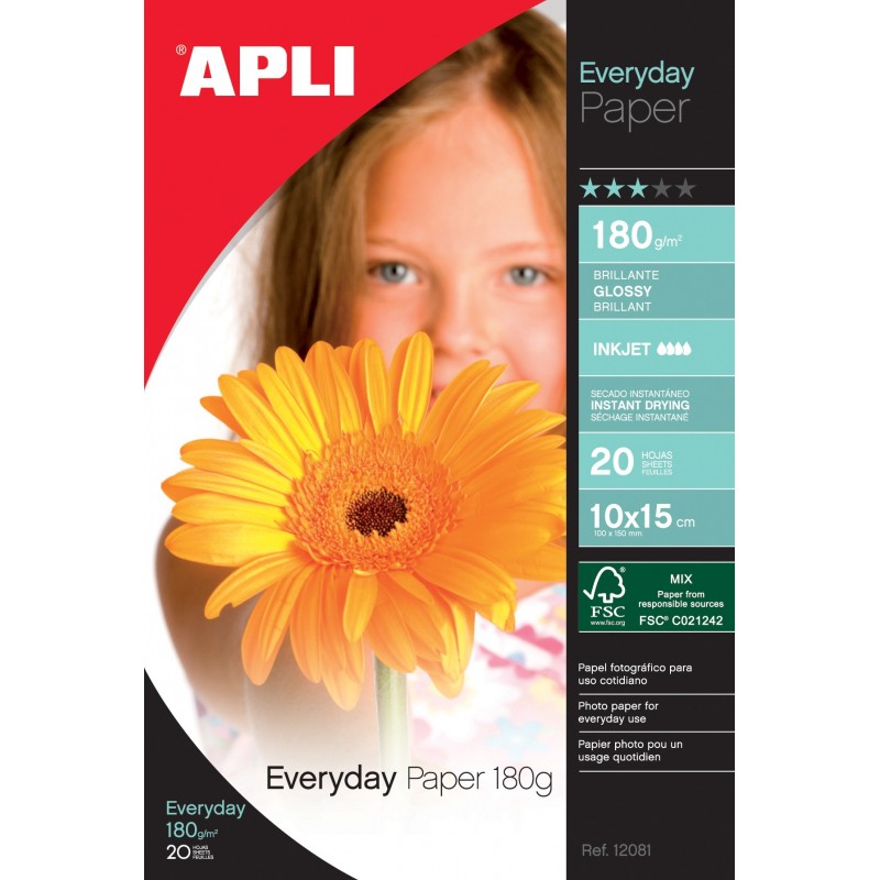 PAPIER PHOTO APLI Brillant EVERDAY A4 180G 20 FEUILLES