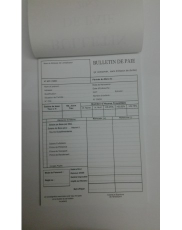 CARNET BULLETIN DE PAIE 20*2F (14*21) RIBAT